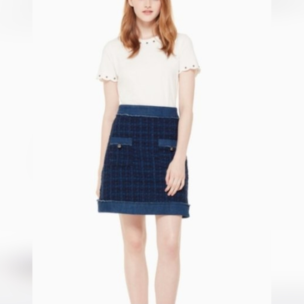 Kate Spade New York Brooke Street Denim Trim Tweed Skirt , Sz 2